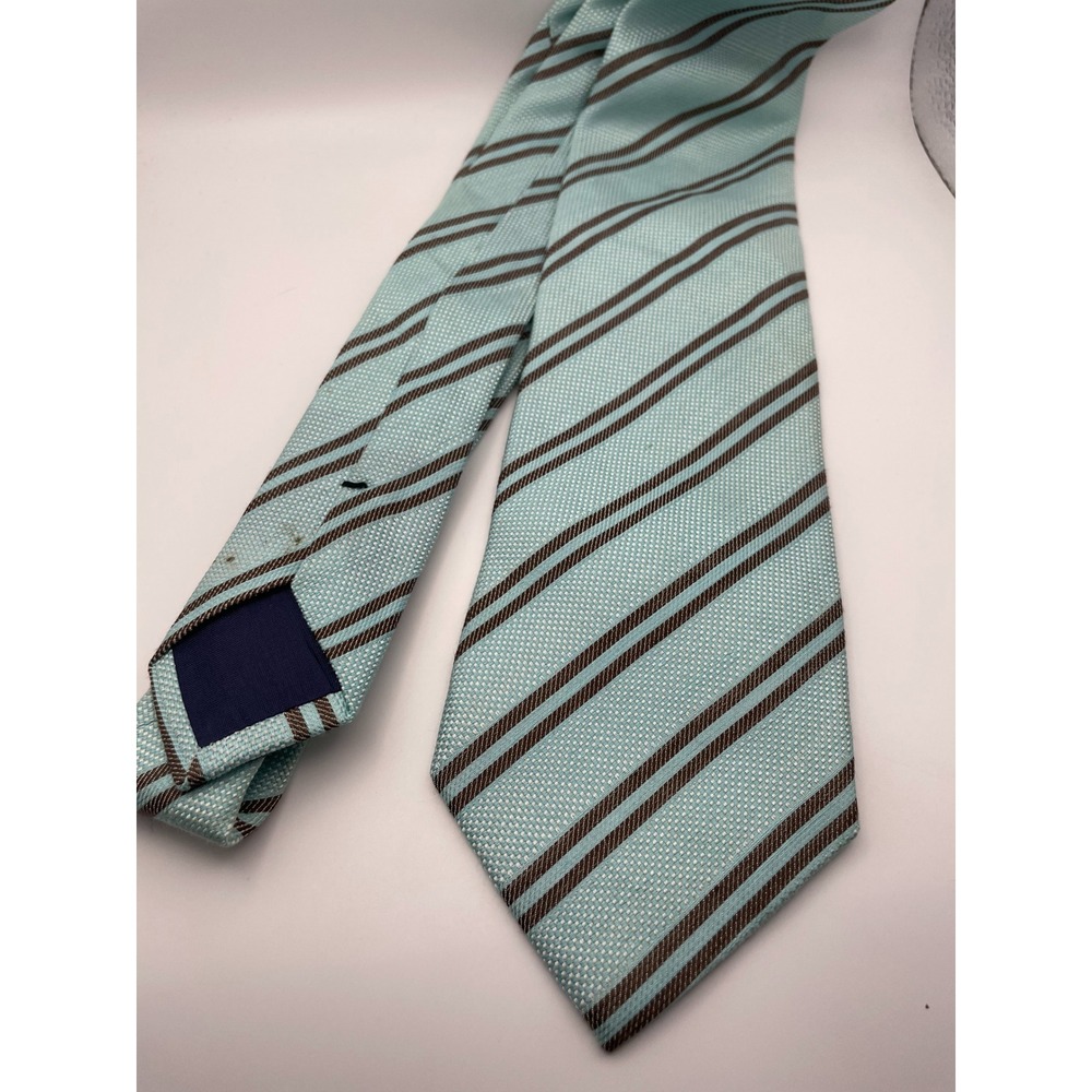 Church's Mens Silk Necktie Light Blue Brown Striped Textured Classic England